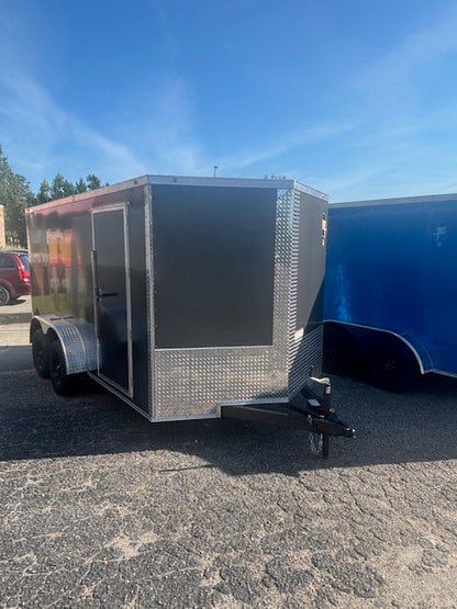 7x14 TA Cargo Enclosed Trailer with Ramp Door - Charcoal