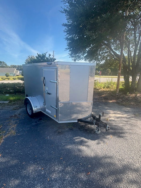 5x8 Cargo Enclosed Trailer with Ramp Door - Silver Frost